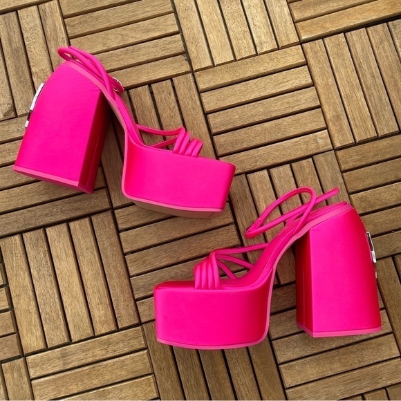 NEW! Naked Wolfe- Jennie Hot Pink Satin Platform Sandals With Heels Size 9 - Picture 7 of 15